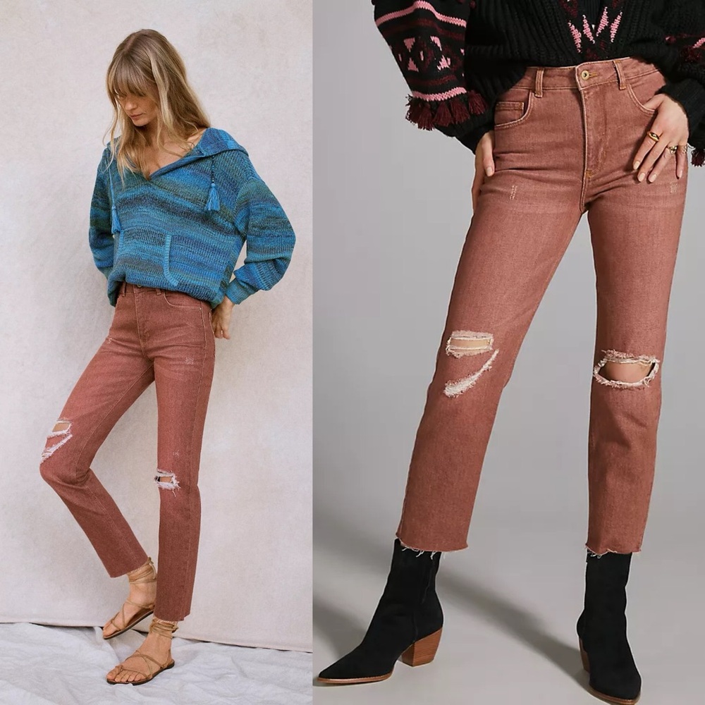 Pilcro Jeans Womens 28 Red Anthropologie The Vintage Straight Leg Raw Hem